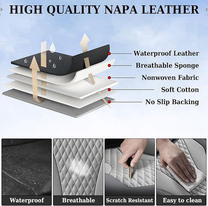Coverado Waterproof Nappa Leather Car Seat Covers, Automotive Seat Covers，Front Car Seat Cushion & Car Seat Protector, Black&Gray Seat Covers Universal Fit for Most Cars, SUVs, Trucks