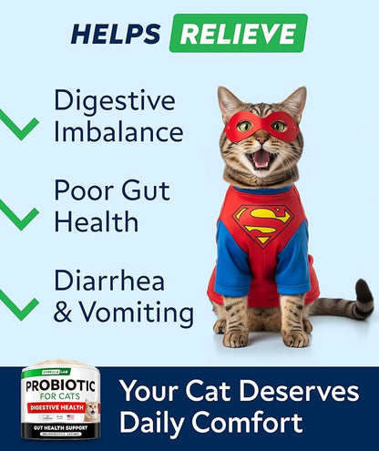 StrellaLab Cat Probiotic Powder - Probiotics for Cats with Diarrhea - Easy to Mix Powder - Cat Probiotics for Indoor Cats, Health Supplies Food Supplement, Digestive Support (8 oz/Pack of 2)
