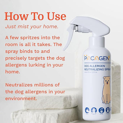 Pacagen Dog Allergen Neutralizing Spray for Humans - Perfect for Home Use, Immediate Results, Easy to Use, and Pet Friendly - A Few Sprays Away from A Clear Day