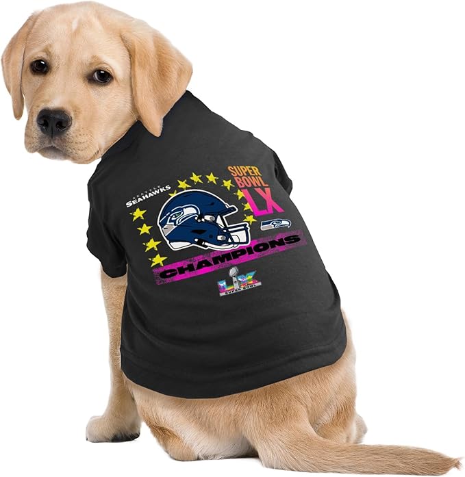 Littlearth NFL Super Bowl LX Champion Seattle Seahawks-Pet T-Shirt
