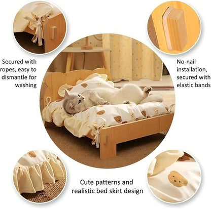 Wooden Pet Bed All Season Detachable Solid Wood Litter Suitable for Cats and Dogs Sturdy(4,Small)
