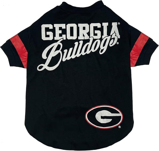 NCAA Georgia Bulldogs T-Shirt for Dogs & Cats, Small. Football/Basketball Dog Shirt for College NCAA Team Fans. New & Updated Fashionable Stripe Design, Durable & Cute Sports PET TEE Shirt Outfit