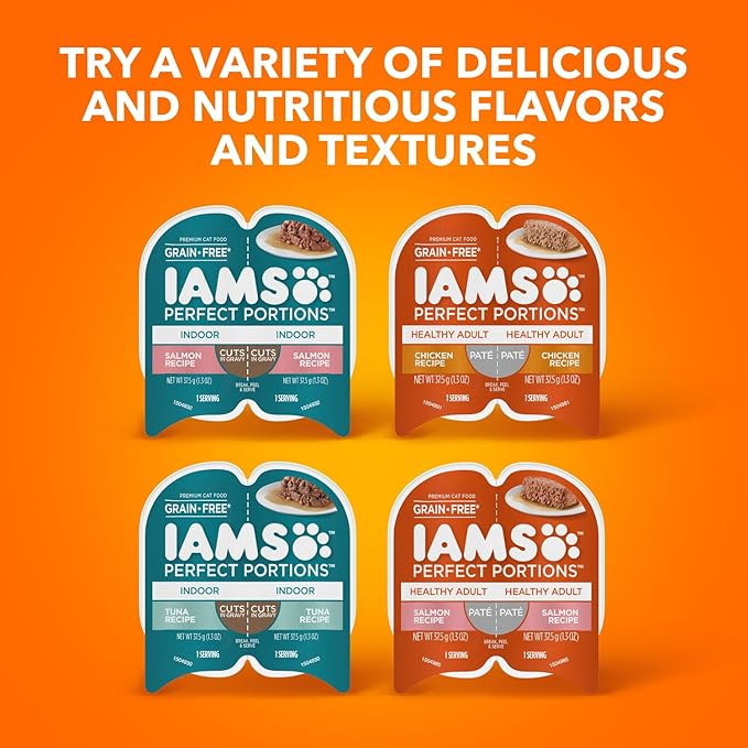 IAMS Perfect Portions Healthy Adult Wet Cat Food Pate,Chicken and Tuna Recipe Variety Pack,Easy Peel -Pack Trays (,24 Servings),12 Count (Pack of 4)