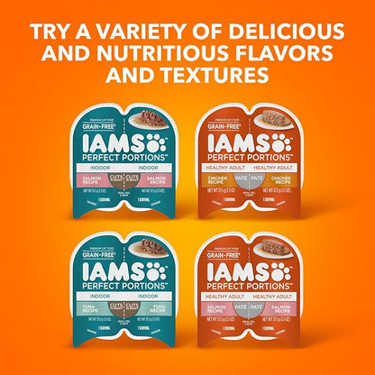 IAMS Perfect Portions Sensitive Digestion & Skin Wet Cat Food Pate, Healthy Adult Grain Free Pate, Chicken and Tuna Recipe, 2.6 oz. (24 Twin Packs)