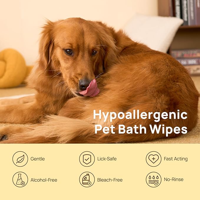 HICC PET Cleaning Deodorizing Glove Wipes for Dogs & Cats, Vet Recommended Hypoallergenic Hydrating & Nourish Fur Pet Grooming Glove Wipes, Pet Bathing Wipes for Horse Coat Care,20pcs Unscented