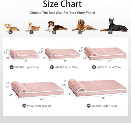 Orthopedic Dog Bed Large Sized Dog with Pillow 36''X24'', Waterproof Soft Comfortable Egg Crate Foam Pet Crate Beds Mat with Removable Washable Cover and Non-Slip Bottom, Pink