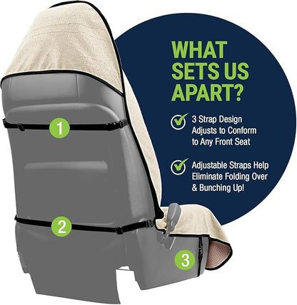 Season Guard Waterproof Towel Seat Cover with Non Slip Grip - Washable Carseat Protector Great for Gym Workout - Universal Terry Cloth Seat Cushion with Pocket Fit for Car SUV Van Truck 1pcs Beige