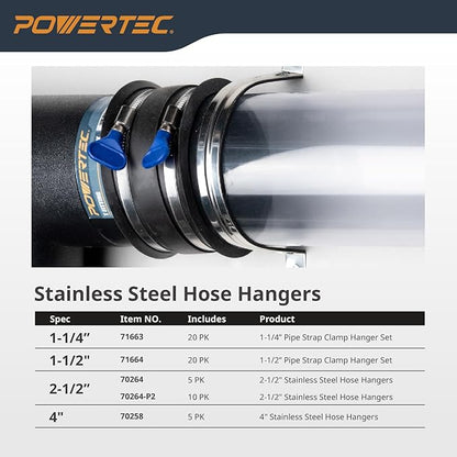 POWERTEC Clear PVC Pipe 4" x 36" Long, 1PK Plastic Tubing & 5PK Stainless Steel Pipe Straps w/Drywall Anchors & Screws Compatible w/Dust Collection Fittings, Hose for Woodworking Tools (70405)