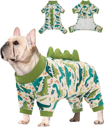 CuteBone Dinosaur Costume Dog Pajamas, Stretchy Spandex Crystal Velvet Sleepwear Coat for Small Dogs, Soft & Warm Pet Outfit Clothes for Cold Weather, Cozy Pullover Design COSP05M