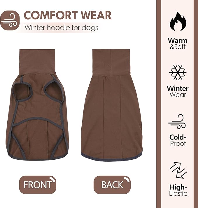 JOHNBOLIN Dog Winter Sweater Vest - Windproof Warm Pullover with High Collar & Leash Hole, Soft Onesie Pajamas for Cold Weather - Pet Apparel for Small/Medium/Large Dogs Indoor/Outdoor Hiking Sleep