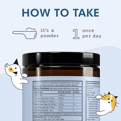 Bark & Whiskers Probiotics + Enzymes - Supports Digestive Health & Immune System - Probiotic Supplement for Cats & Dogs - 60 Scoops