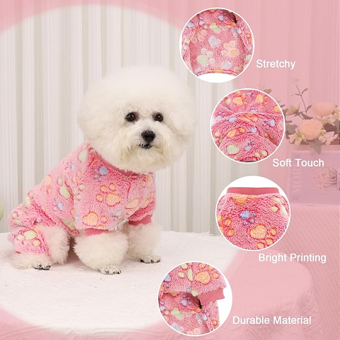 YIKEYO Dog Sweaters Pajamas for Small Dogs, Dog Pajamas Winter Girl and Boy,Puppy 4 Legged Clothes Chihuahua Yorkie Teacup Jumpsuit Cute Feet Print(Rose, Small)