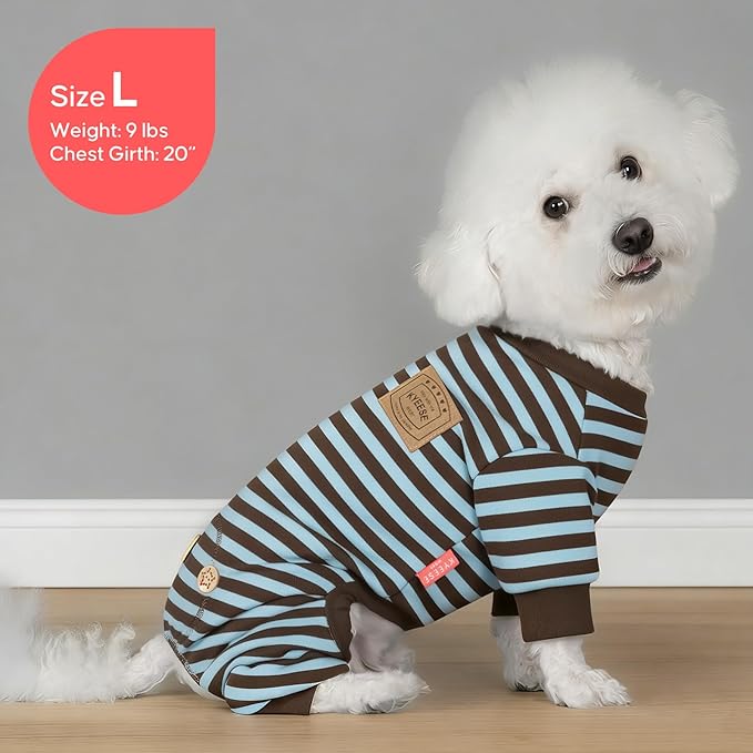 KYEESE Dog Pajamas, Comfy Soft Dog Pajamas for Small Dogs Pet Onesie, Fleece Pet Clothes Dogs PJS with 4 Legs, Stretchy Pets Sleepwear Pets Jumpsuit, Blue Striped, M