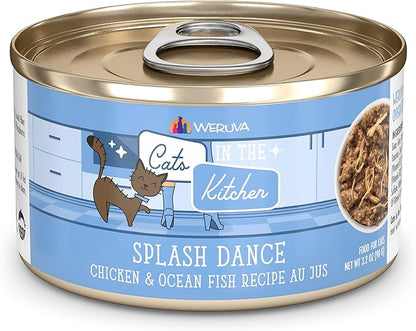 Weruva Cats in The Kitchen, Splash Dance with Chicken & Ocean Fish Au Jus Cat Food, 3.2oz Can (Pack of 24)