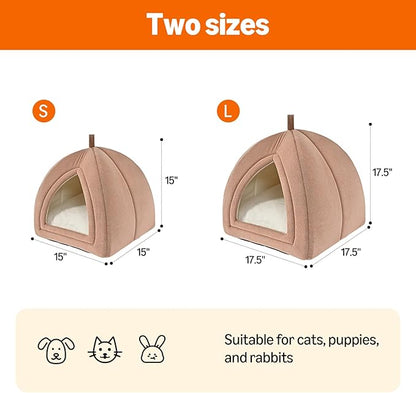 Amazon Basics Cat Cave Bed, 2-in-1 Foldable House for Indoor Cats, with Washable Cushion and Non-Slip Base, 15 x 15 Inches, Small, Pink