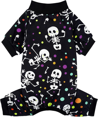XPUDAC Dog Halloween Pajamas for Small Medium Dogs Skull Costume Soft Puppy Clothes Pet Outfit cat Jumpsuits, X-Small