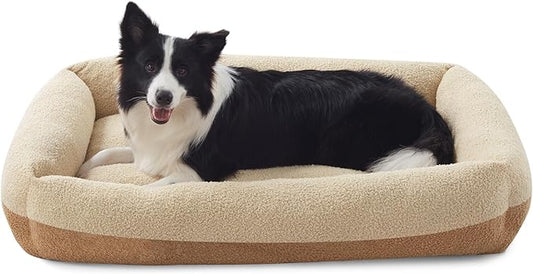 FURTIME Dog Bed Large Sized Dogs, Washable Comfy Fluffy Medium Dog Bed, Removable Zipper Cover Machine Wash, Soft Orthopedic Bed Durable Pet Cuddler with Anti-Slip Bottom, 36"x27"x8",Beige
