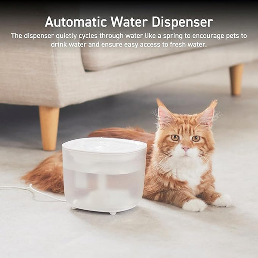 ELECOM Silent Pet Water Fountain for Cats and Dogs, 9dB Ultra Quiet Operation, 2L Capacity, Easy to Disassemble & Clean, 3-Layer Filtration, Wireless Pump, LED Light Modes (White)