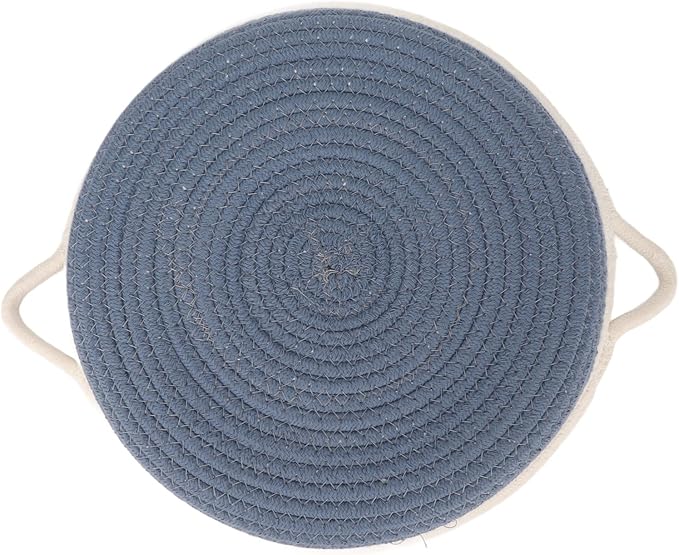 Cotton Rope Woven Cat Bed Simple Hand Woven Double Sided Cat Bed Basket for All Seasons(Dusty Blue)