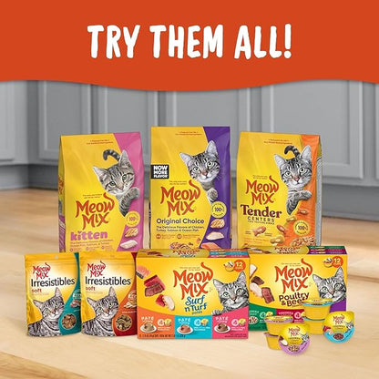 Meow Mix Tender Centers Dry Cat Food, Salmon & White Meat Chicken Flavors, 3 Pound Bag (Case of 4)