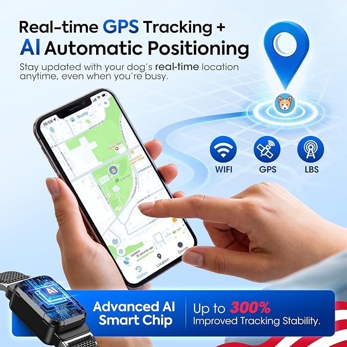 Smart Dog GPS Tracker, Complimentary 12-Month Subscription, Live Pet Tracker with Virtual Fence, Dog Tracker for Dogs with Health & Behavior Monitoring, Escape Alerts, with Virtual Fence, Black