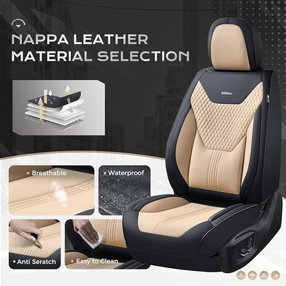Coverado Car Seat Covers Full Set, Front Seat Covers with Lumbar Support and Back Seat Cover Waterproof Leather Automotive Seat Cover, Universal Car Interior Protectors Cushion for Most Cars