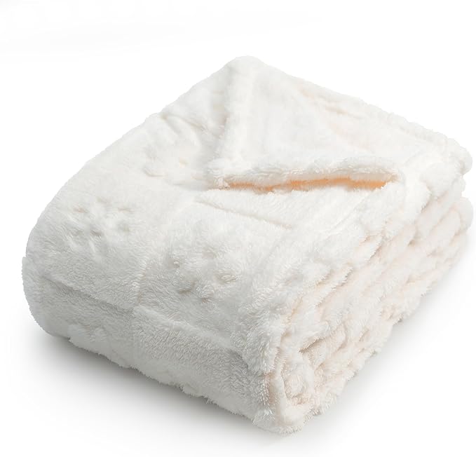 Americanflat 50x60 Jacquard Fleece Throw Blanket - Soft and Breathable Throw Blanket for Couch, Bed, Chair - Fleece Blankets Perfect for Home, Bedroom, or Outdoor Use - Flower Design in Cream