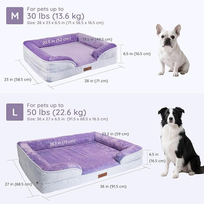 BELLA & PAL Orthopedic Dog Sofa Bed for Medium/Large Dogs – No Assembly Needed, Egg-Crate Foam Dog Couch with Waterproof Liner, Washable Removable Cover, Non-Slip, 36x27x6.5Inch, Purple