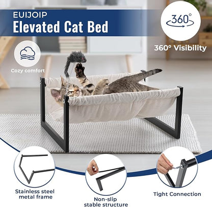 Elevated Cat Bed for Indoor Cats - Machine Washable, 360° Surround Sight, Rust-Resistant Frame with Toy - Effortless Setup, Comfort Mattresses (Thick)