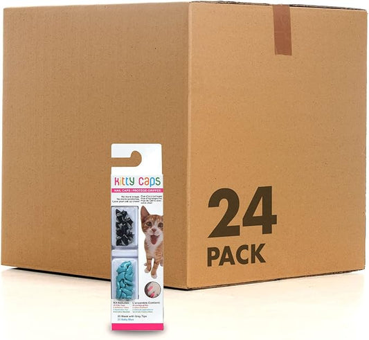 Kitty Caps Nail Caps for Cats, Black with Gray Tips & Baby Blue - Safe, Stylish & Humane Alternative to Declawing Stops Snags & Scratches, Small (6-8 lbs), 40 Count - 24 Pack