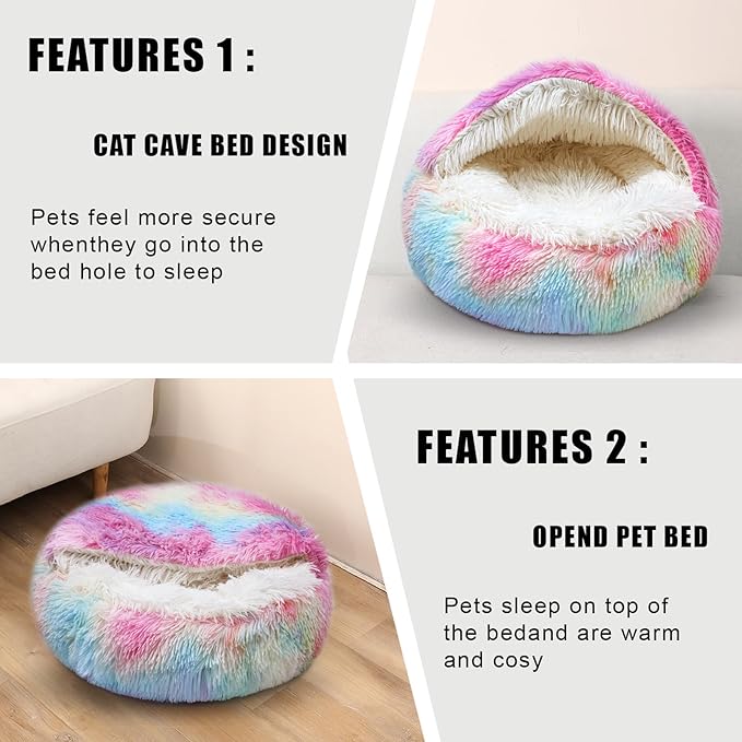 FORMYCATIE Cat Beds for Indoor Cats,Cat Cave for Puppy and Kitty,Calming Small Dog Bed for Small Dogs with Cover Cave,Cozy Warming Fluffy Washable Anti-Slip Pet Sleeping Bag(20 * 20inch,Dazzle)