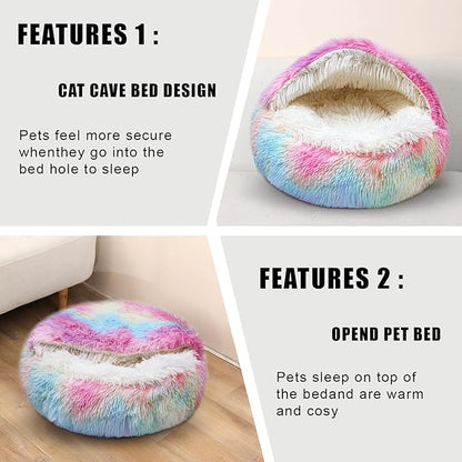 FORMYCATIE Cat Beds for Indoor Cats,Cat Cave for Puppy and Kitty,Calming Small Dog Bed for Small Dogs with Cover Cave,Cozy Warming Fluffy Washable Anti-Slip Pet Sleeping Bag(20 * 20inch,Dazzle)