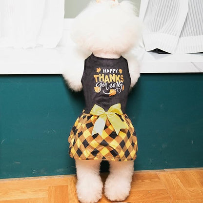 CuteBone Happy Thanksgiving Day Dog Fall Dress Costume Velvet for Small Dogs Girl Puppy Dresses Yellow Plaid Dog Clothes CVA03XS-D