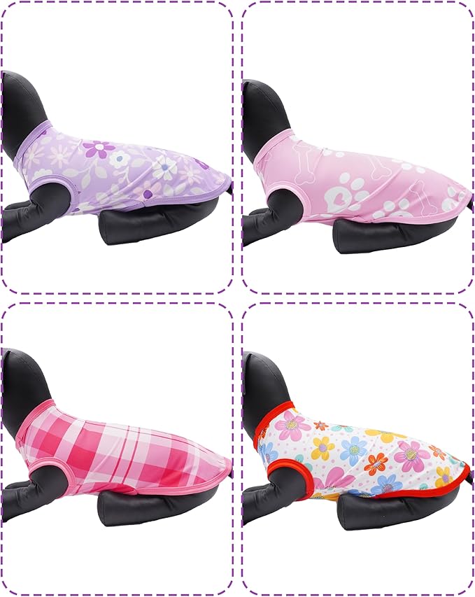 PET SHOW 4 Pack Summer Dog Shirts for Extra Small Doggies Girl UPF 50+ UV Sun Protection Cooling Clothes Tank Top Floral Puppy Kitten Cats T-Shirts Pet Holiday Party Sleeveless Vest Pink(X-Small)