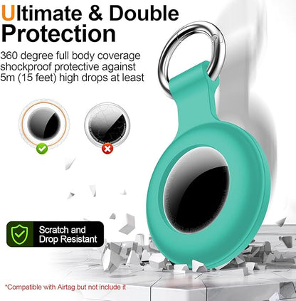 1|2|4Pack for Apple AirTag Holder,for Air Tag 2nd &1st Genaretion,Waterproof GPS Tracker Air Tag Keychain with Cover Anti-Scratch Silicone for Air-Tag Case for Pets,Kids,Bags,Luggages-Blue+Green