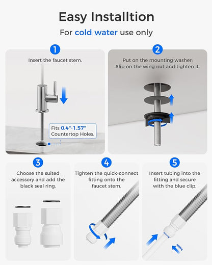 Waterdrop G2FCT-Chrome Reverse Osmosis Water Filter Faucet, Polished Chrome | Water Faucet for Kitchen Bar Sink, NSF/ANSI 372 Certified, Lead-Free, 304 Stainless Steel, Single Handle, 360° Swivel Spout