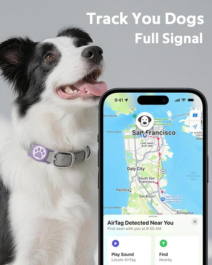 IP68 Waterproof Dog AirTag Holder for Dog Collar, Soft, Stretchy Silicone | Full-Body Protection, Easy Tool-Free Installation, Quiet, No-Dangle Fit, Lightweight, Fits Dog & Cat Collars of All Widths