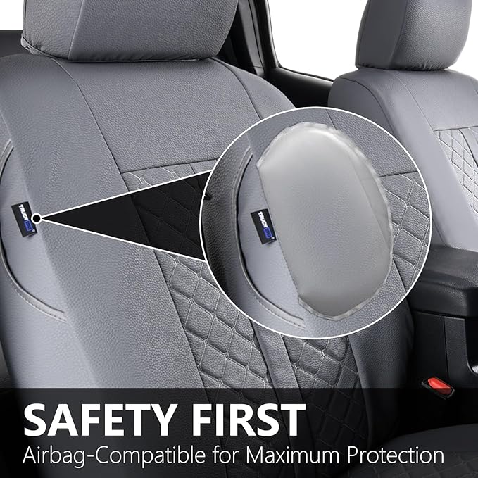 Truckiipa Custom Fit for Toyota Tacoma Seat Covers Front Leather Waterproof Car Seat Covers Fit for 2016-2023 Toyota Tacoma Double Crew Cab, Front Pair, Gray