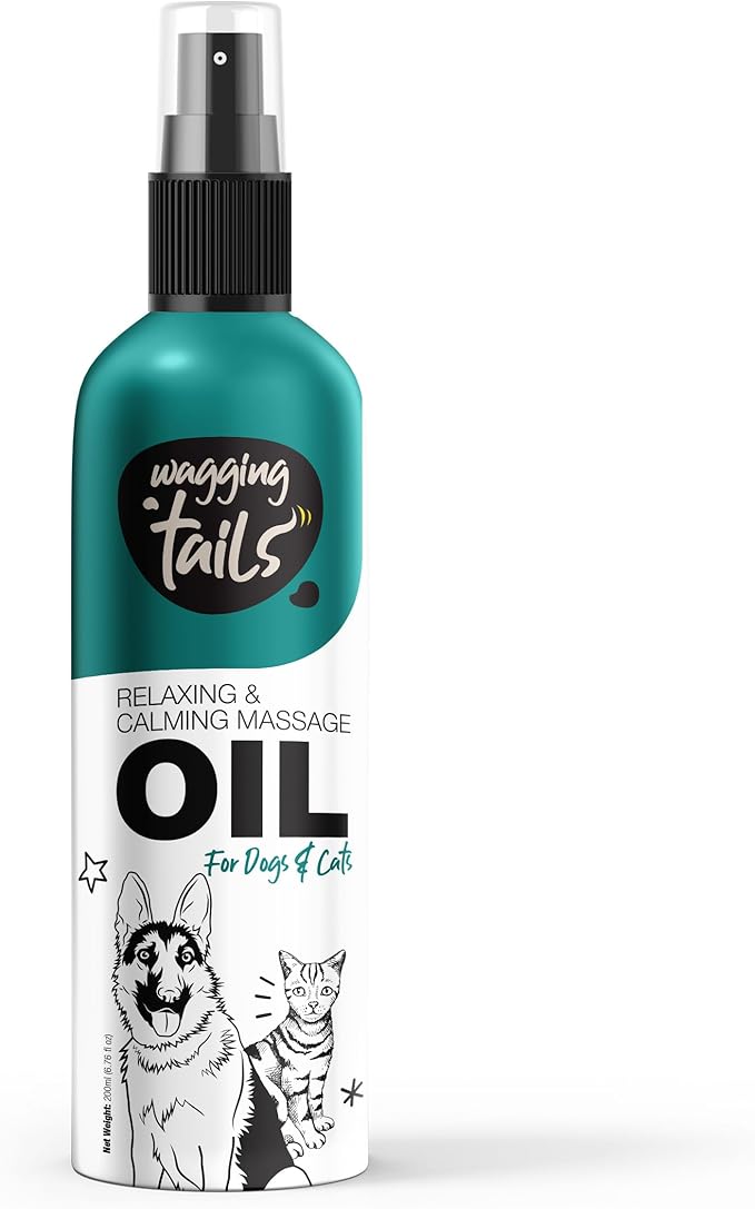 Wagging Tails 4-in-1 Relaxing & Calming Massage Oil for Dogs and Cats, 6.76 fl oz | Natural Grooming Formula | Enhances Coat Shine & Softness, Soothes Itching, Promotes Relaxation