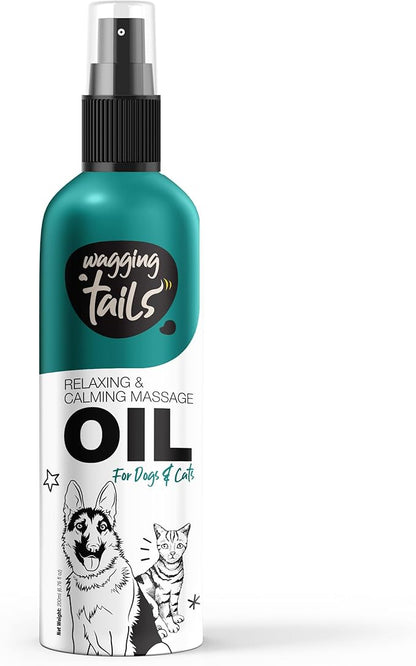 Wagging Tails 4-in-1 Relaxing & Calming Massage Oil for Dogs and Cats, 6.76 fl oz | Natural Grooming Formula | Enhances Coat Shine & Softness, Soothes Itching, Promotes Relaxation