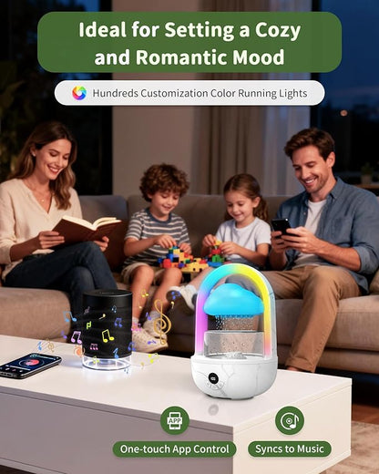Relaxing Indoor Water Fountain with Gentle Rain Sounds, Weljoy Cloud Rainbow Rain Tabletop Fountain with Color Changing Lights, Wireless Design for Office Desk Meditation (White)