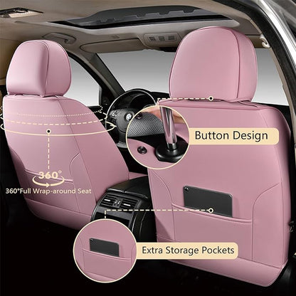 FLORICH Front Car Seat Covers, Luxury Waterproof Faux Leather Seat Covers Cushion, Breathable Car Seat Cover Protectors Universal Fit for Most 5 Seats Vehicles - Pink