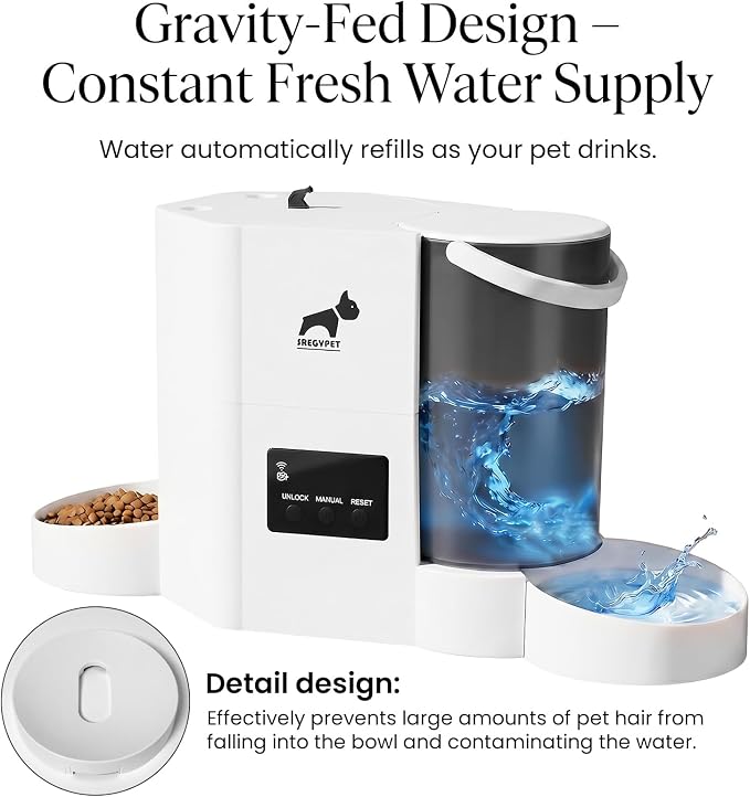 Automatic Cat Feeder 2-in-1 Cat Feeder and Gravity-Fed Water System | 3L Food Tank & 2L Water Tank for Supports 5G/2.4GHz Dual-band WiFi APP Remote Control | Up to 10 Timed Feedings Per Day