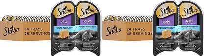 Sheba Perfect Portions Wet Cat Food Pate White Fish & Tuna Entree,2.6 oz. Twin-Pack Trays,Cat Food Wet Recipe (,48 Servings),24 Count (Pack of 2)