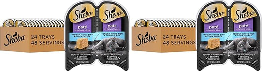 Sheba Perfect Portions Wet Cat Food Pate White Fish & Tuna Entree,2.6 oz. Twin-Pack Trays,Cat Food Wet Recipe (,48 Servings),24 Count (Pack of 2)