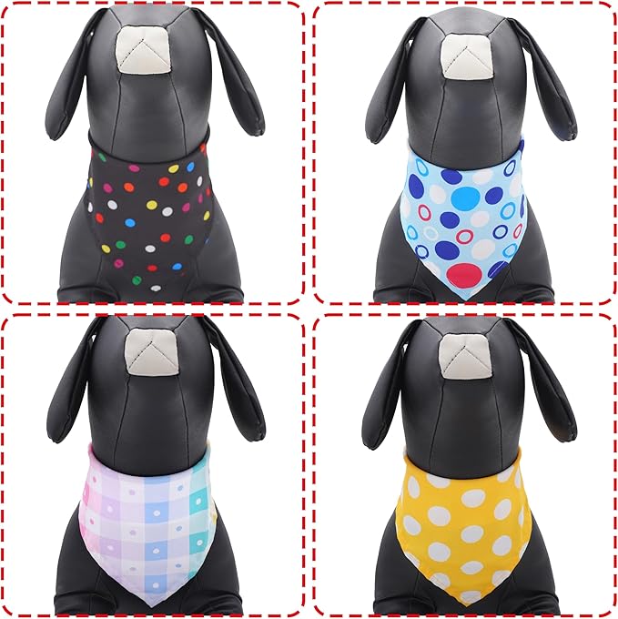 7 PCS Medium Polka Dot Dog Bandanas Hemming Seam Edge Dog Bandana for Small Dogs Print One Side Large Cats Scarfs Party Grooming M