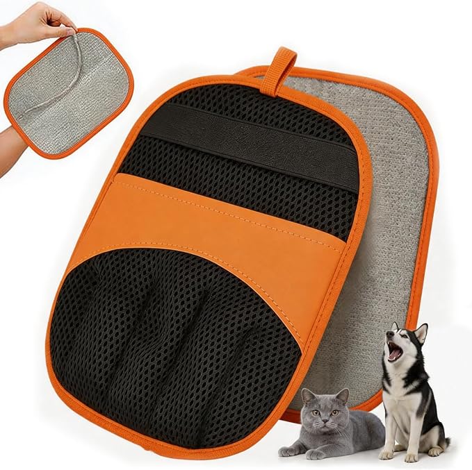 Thickened Pet Hair Removal Glove，Newly Upgraded Reusable Electrostatic Cat Dog Hair Remover Glove, Magic Brush Tool for Couch, Carpet, and Car Seat (Orange)