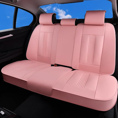 Huidasource Pink Rear Seat Covers, Nappa Leather Back Seat Covers with Ventilation Holes, Velcro Adjustable, Compatible with Armrests, Seat belts, Child Safety Seats, fit for Most Cars SUV Truck, Pink