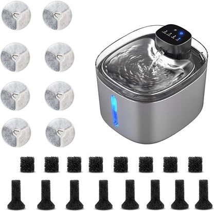 5L Smart Cat Dog Water Fountain, Stainless Wireless Dog Water Bowl | 5L wireless cat dog fountain for small dogs and multi-cat homes, sensor flow, quiet use, 4000mAh battery ,8 filter set