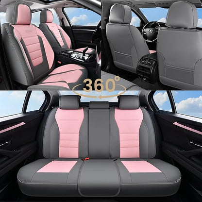 Coverado Car Seat Covers Front, Seat Covers for Cars, Waterproof 2-Pack Car Seat Cushions, Leather Carseat Seat Protectors, Universal Seat Covers Fit for Most Sedans SUV Pick-up Trucks(Gray&Pink)